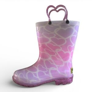 Western Chief Girls Waterproof Rain Boots Pink Glitter Heart Purple Kids Size 10